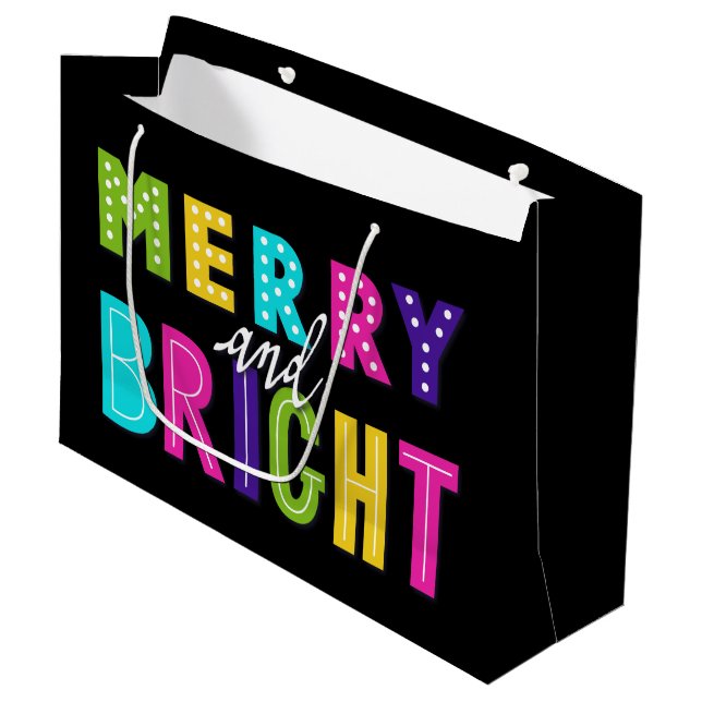 Neon Merry and Bright Large Gift Bag (Front Angled)