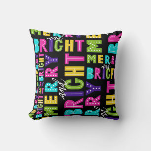 Neon Merry and Bright Throw Pillow