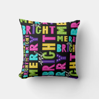 Neon Merry and Bright Throw Pillow