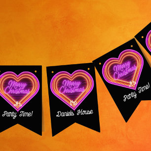 Neon Merry Christmas Party Bunting Flags