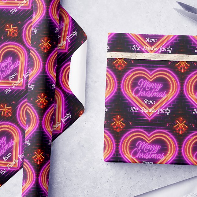 Neon Merry Christmas Personalized Wrapping Paper (Creator Uploaded)