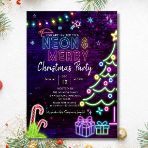 Neon & Merry Colourful Glowing Christmas Party Invitation