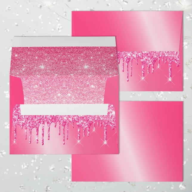 Neon Metallic Hot Pink Foil and Dripping Glitter Envelope (Creator Uploaded)