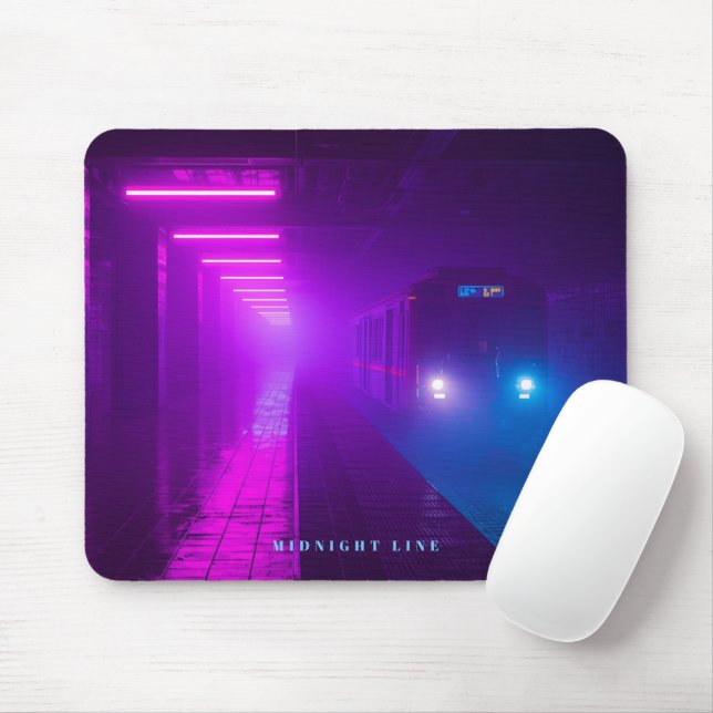Neon Metro Cyberpunk  – Retro Synthwave Vap Mouse Pad (With Mouse)