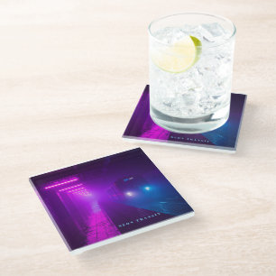 Neon Metro Cyberpunk T-Shirt – Retro Synthwave Vap Glass Coaster