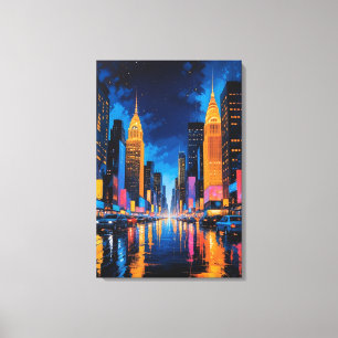 Neon Metropolis - Vibrant Nightscape Art Canvas Print
