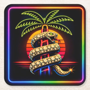 Neon Miami Nights Diamond opulence Luxury  Square Paper Coaster