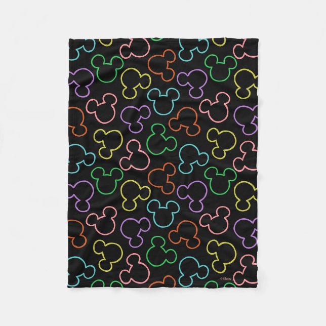Neon Mickey Mouse Icon Toss Pattern Fleece Blanket (Front)
