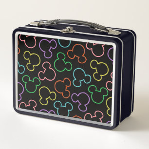 Neon Mickey Mouse Icon Toss Pattern Metal Lunch Box