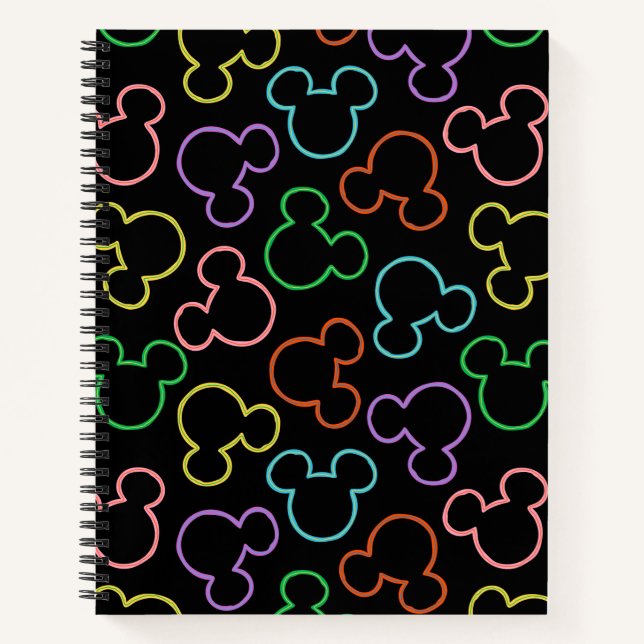Neon Mickey Mouse Icon Toss Pattern Notebook (Front)