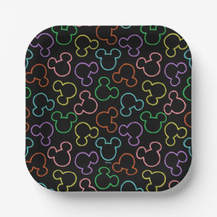 Neon Mickey Mouse Icon Toss Pattern Paper Plate