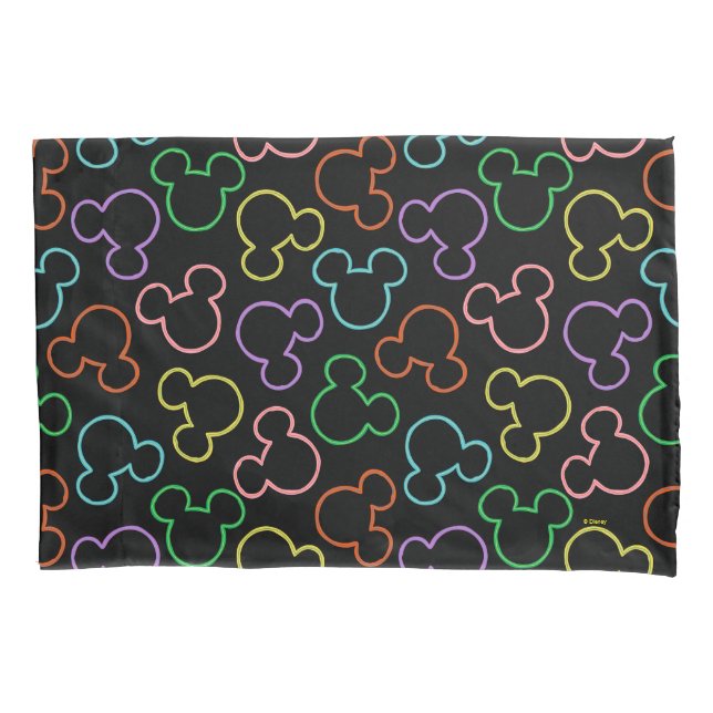 Neon Mickey Mouse Icon Toss Pattern Pillowcase (Front)