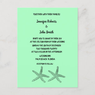 Neon Mint 2020 Starfish Patterns Elegant Wedding Invitation Postcard