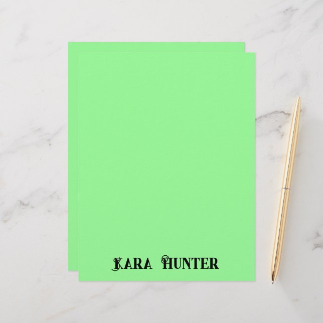 Neon Mint Colour | Modern Black Personalized Scrip Letterhead (Front/Back In Situ)