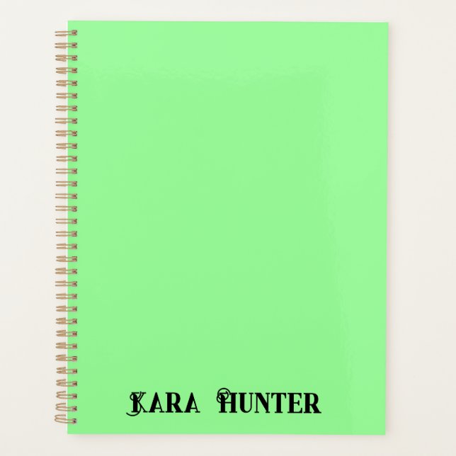 Neon Mint Colour | Modern Black Personalized Scrip Planner (Front)