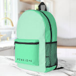 Neon Mint Green Stylish Trendy Two Tone Printed Backpack<br><div class="desc">A minimalist monogram design with a two tone neon mint green background. The text can easily be customized for a design as unique as you are!</div>