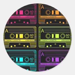 Neon Mix Tapes Classic Round Sticker