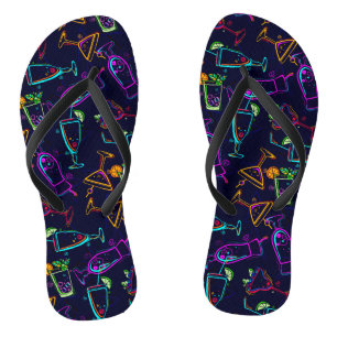 Neon Mixed Drinks Cocktails on Black Flip Flops