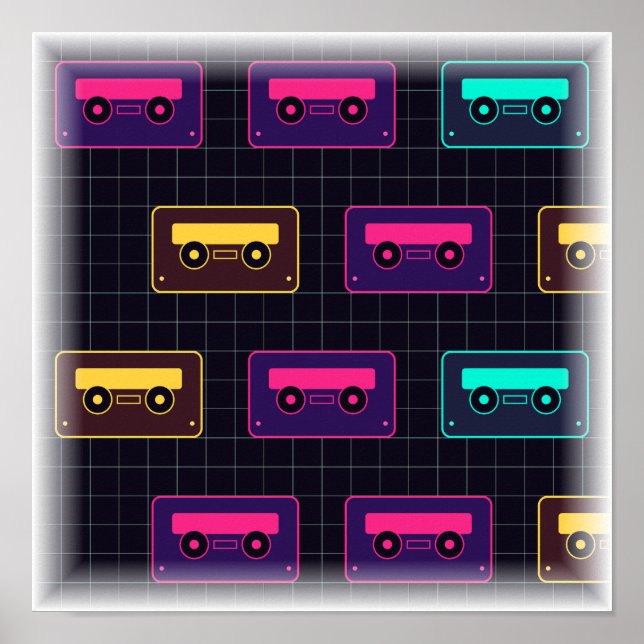 Neon Mixtape Pattern - Retro Cassette Tape Print (Front)