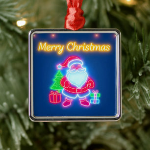 Neon Modern Christmas Holiday Collection Metal Ornament