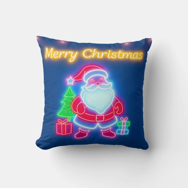 Neon Modern Christmas Holiday Collection Throw Pillow (Front)