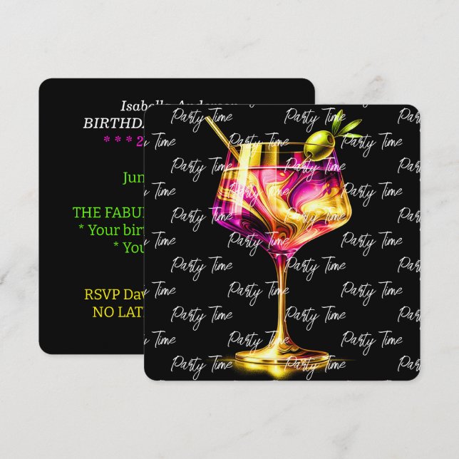 Neon Modern Party Time Personalized Invitation (Front/Back)