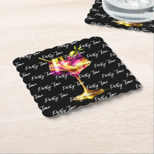 Neon Modern Party Time Personalized Paper Coaster