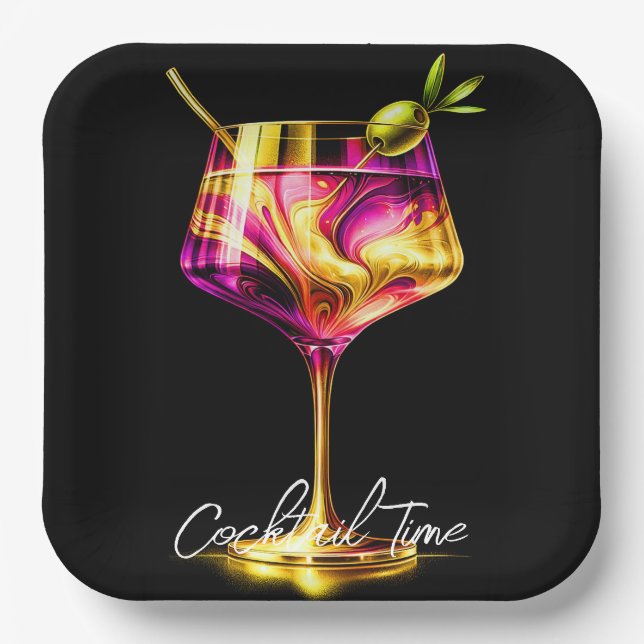 Neon Modern Party Time Personalized Paper Plate (Front)