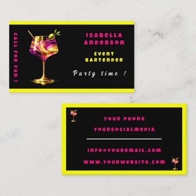 Neon Modern Party Time Personalized Professional Business Card (Front/Back)