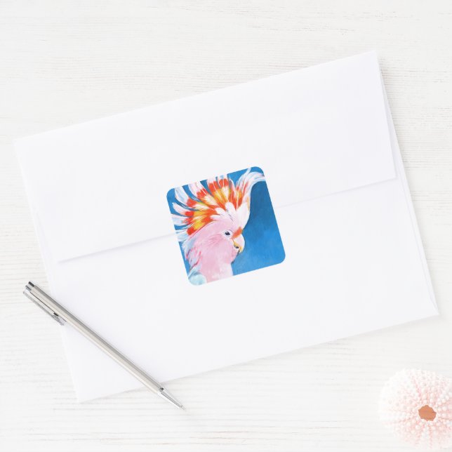 Neon Mohawk - Pink Cockatoo Square Sticker (Envelope)