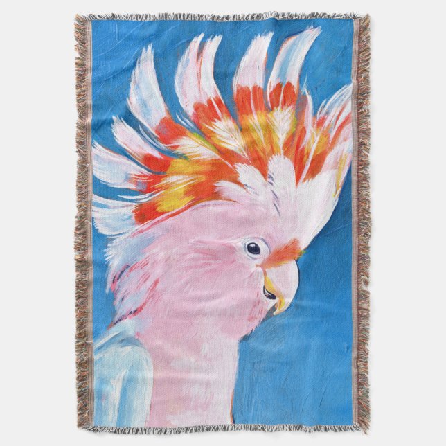 Neon Mohawk - Pink Cockatoo Throw Blanket (Front Vertical)