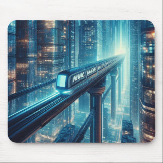 Neon Monorail Skyline Mouse Pad