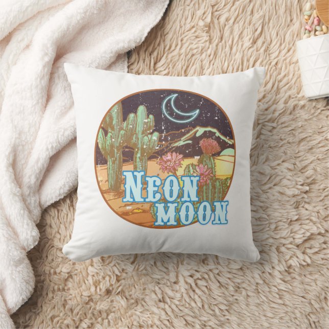 Neon Moon Retro Western Throw Pillow (Blanket)