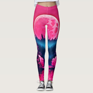 Neon Moonlit Fantasy Forest Lake Leggings