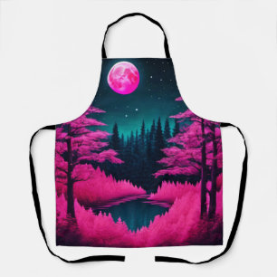 Neon Moonlit Forest Fantasy Art Apron