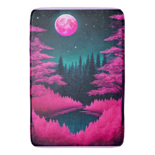 Neon Moonlit Forest Fantasy Art Bath Mat