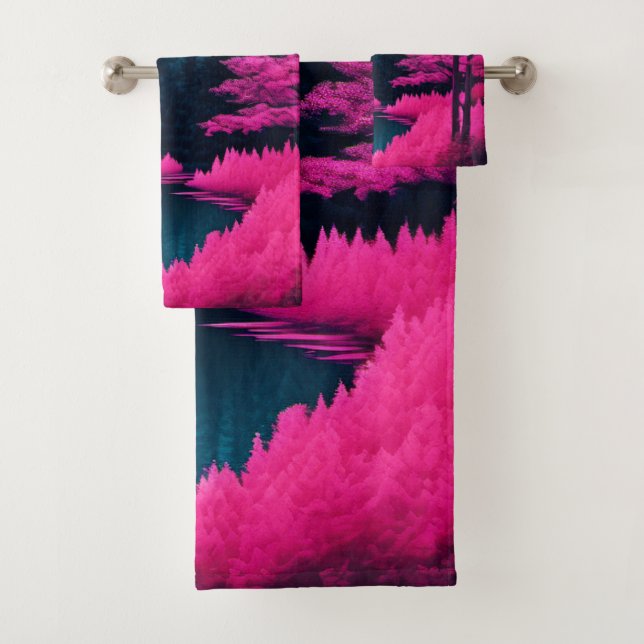 Neon Moonlit Forest Fantasy Art Bath Towel Set (Insitu)