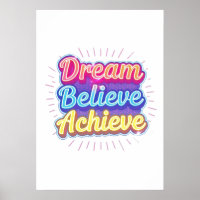 Neon motivational quote 'Dream believe achieve'