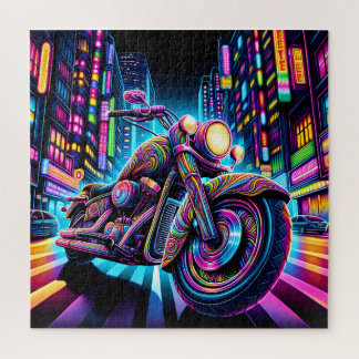 Neon Motorcycle in the City Jigsaw Puzzle
