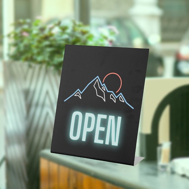 Neon Mountain Range Open   Pedestal Sign (Creator Uploaded)