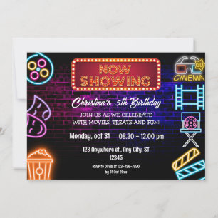 Neon Movie Nuit Anniversaire Fête Invitation