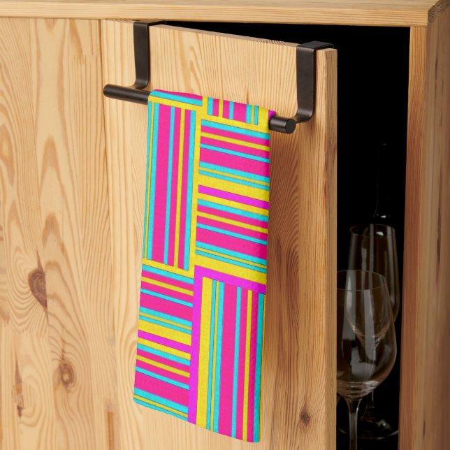 Neon Multi Coloured Weaved Squares Kitchen Towel (Thirds Fold)