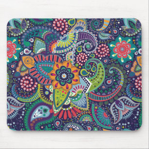 Neon Multicolor floral Paisley pattern Mouse Pad
