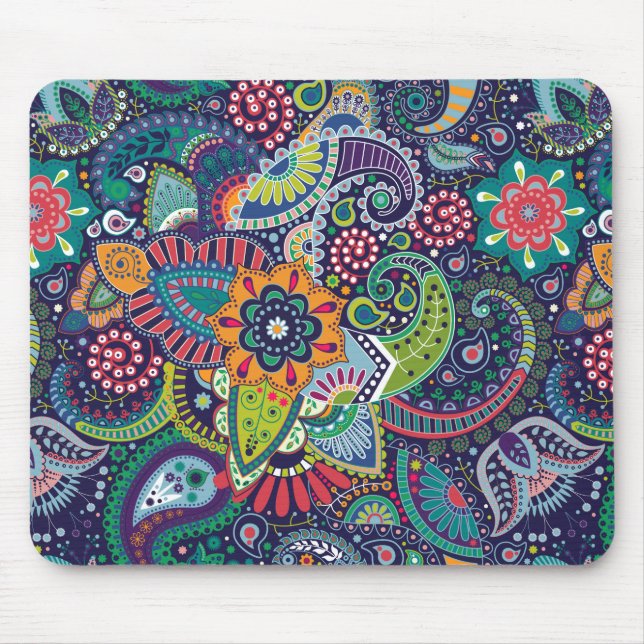 Neon Multicolor floral Paisley pattern Mouse Pad (Front)
