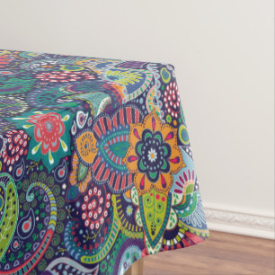 Neon Multicolor floral Paisley pattern Tablecloth