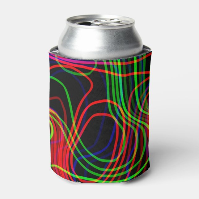 Neon Multicolored Curved Lines  Can Cooler (Can Front)