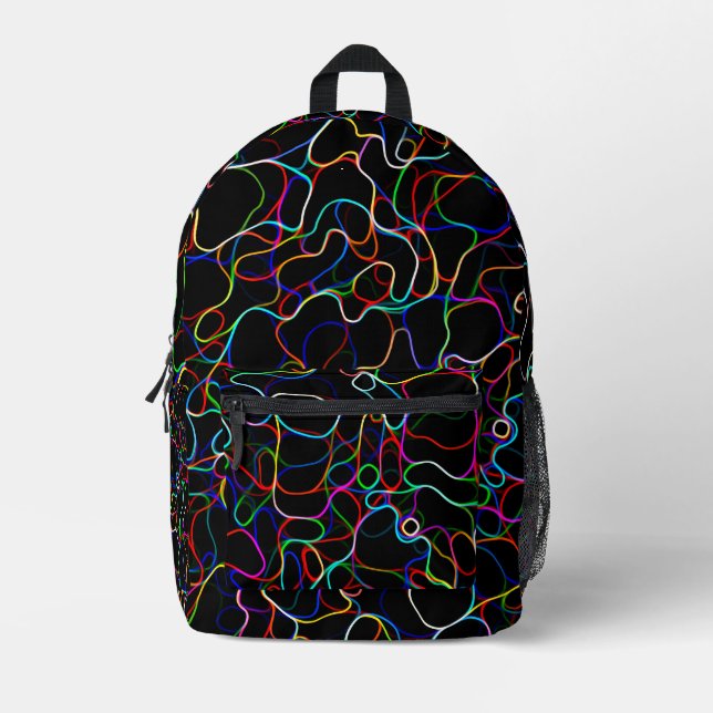 Neon Multicolored Curvy Line Pattern -COOL Printed Backpack (Front)