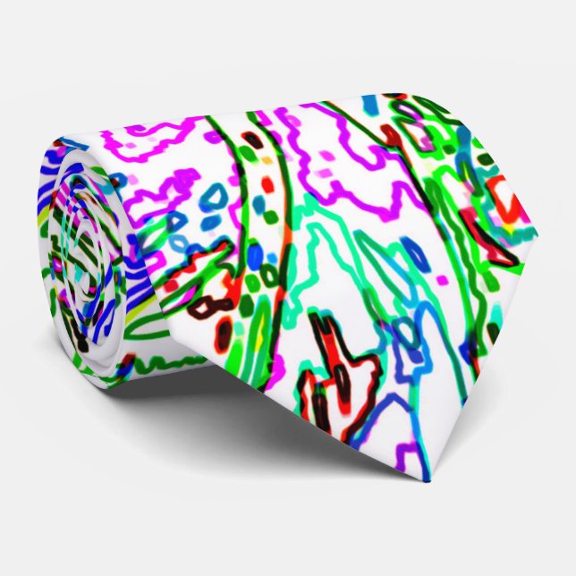 Neon Multicolored Curvy Line Pattern -COOL Tie (Rolled)
