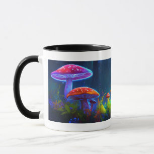 Neon Mushrooms: Psychedelic Glow Mug Design