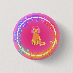 Neon Music Cat 1 Inch Round Button